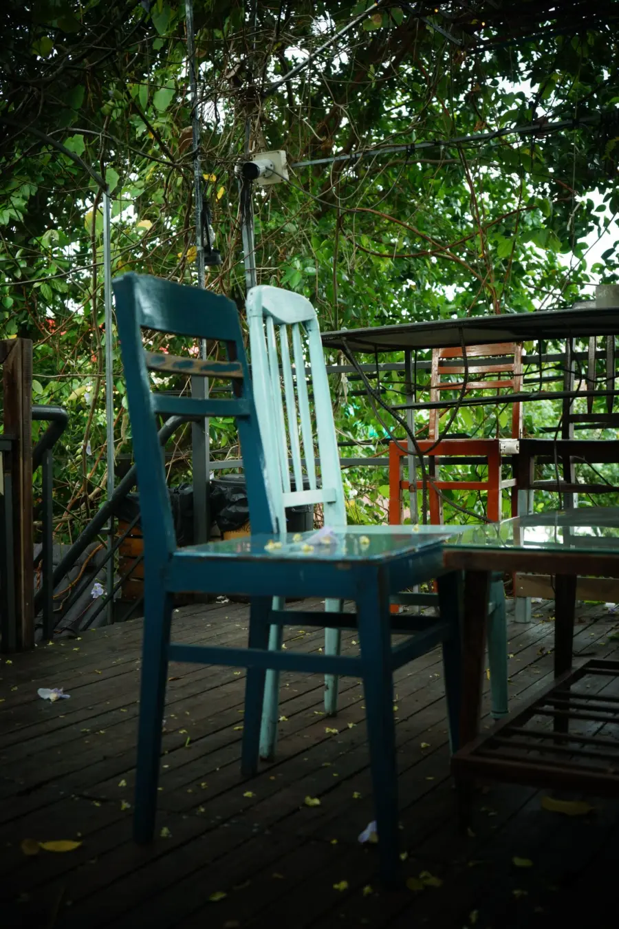 Garden seating on a wooden patio